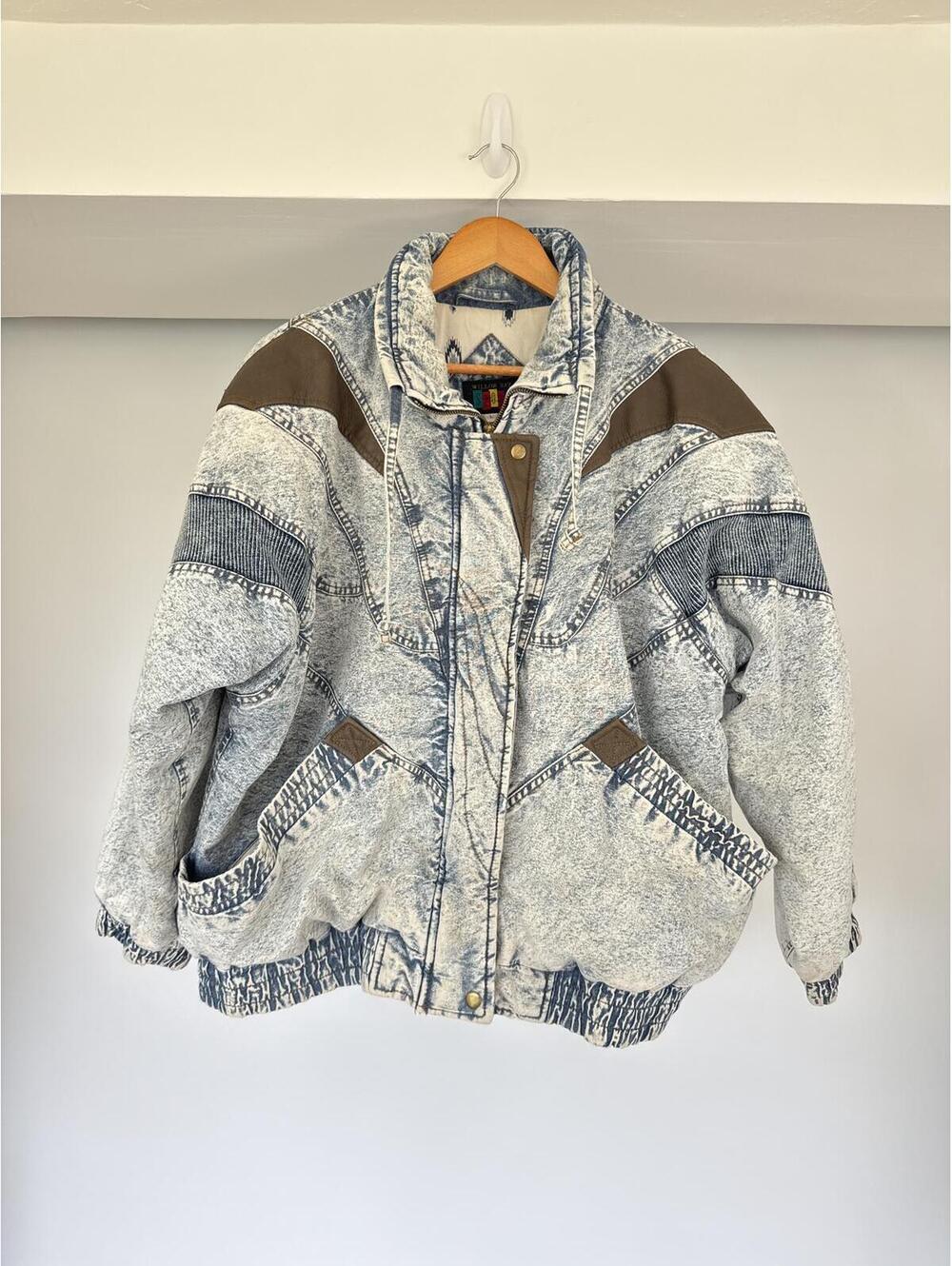 Vintage 80s Willow Bay Sport Acid Wash Denim Puffer Jacket L USA Made